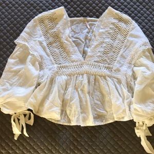 Free People BoHo ivory embroidered blouse